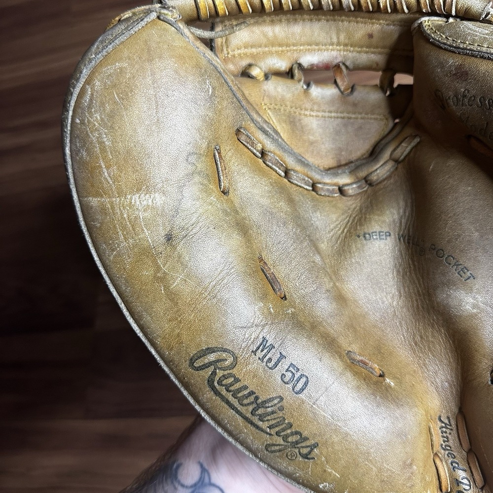 Vintage Rawlings MJ50 Catchers Mitt Brown Leather Glove 33" Jerry May RHT - Picture 3 of 9